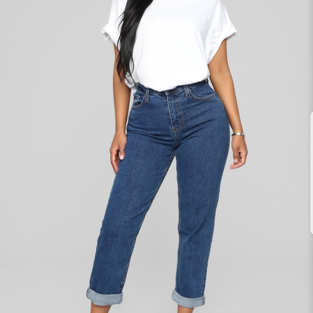 Fashion Nova High-Waist Dark Blue Mom Jeans